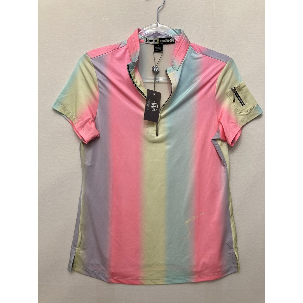 New Jamie Sadock Top Small Angel Pastel Rainbow Ombre Golf Quarter Zip Active